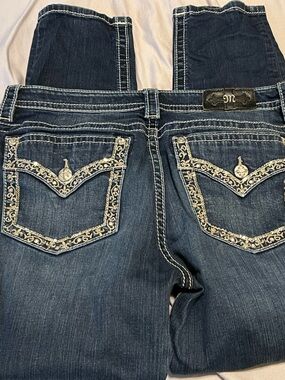 Miss Me Dark Blue Embroidered Back-Pocket Skinny Jeans